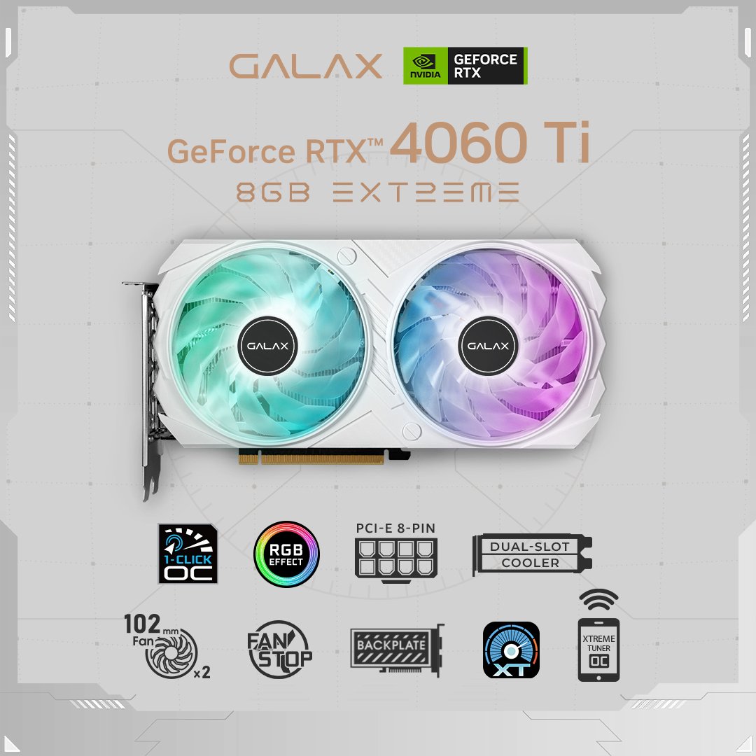 Placa De Video Galax Geforce RTX 4060 Ti Ex White V2 8GB Gddr6 128