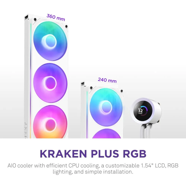Water Cooler NZXT Kraken Plus 240 RGB Branco com Tela LCD 240mm RL